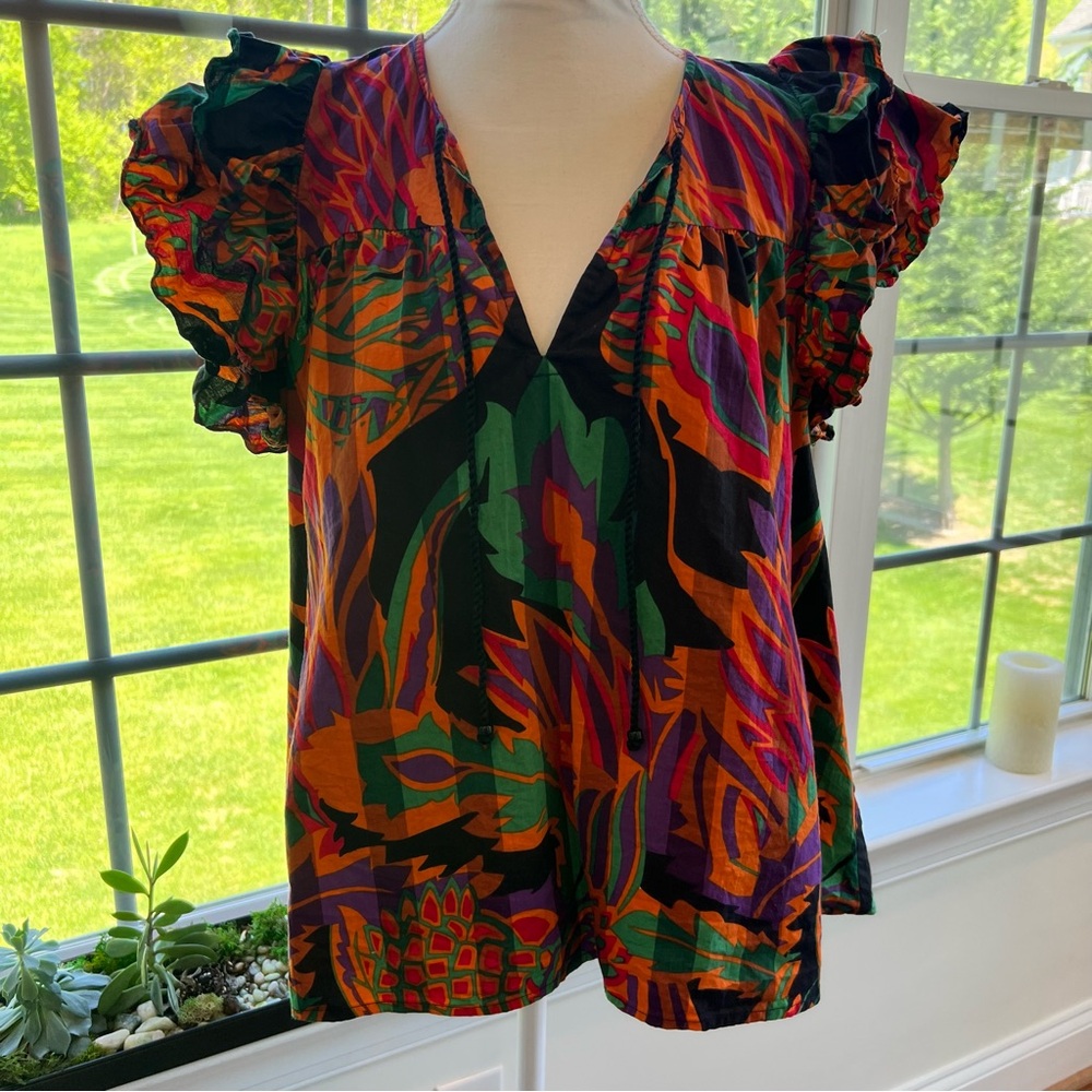 EUC House of Harlow 1960 Nicole‎ Richie Short Ruffle Sleeve print colorful top - Picture 7 of 7